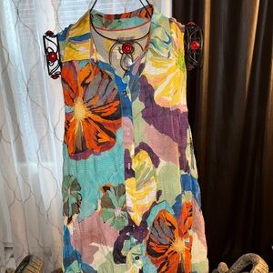 Mauve Multicolor Floral Button-Down Sleeveless Top